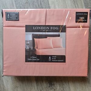 London Fog Twin Sheet Set 4 Piece Salmon Pink Peach New Sealed Bedding
